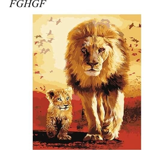FGHGF Cat Frameless Pictures Painting By Numbers DIY Oil Painting By Numbers Lions On Canvas Europe Home Decoration