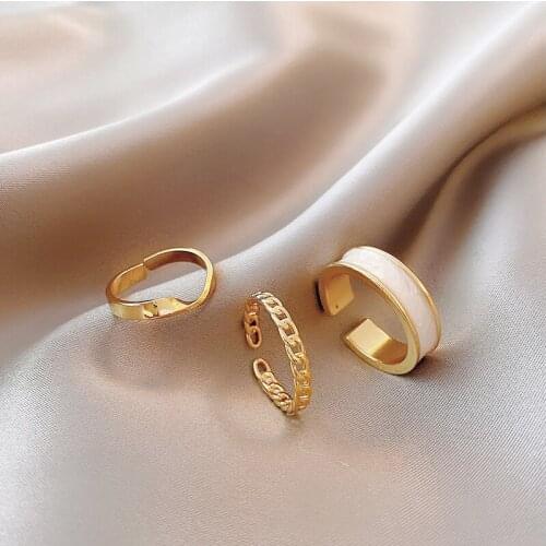 JUWANG Korean Punk Style Three Pieces Opening Rings Sets DIY Creative Adjustable Sexy Finger Ring For Women Fashion Jewelry