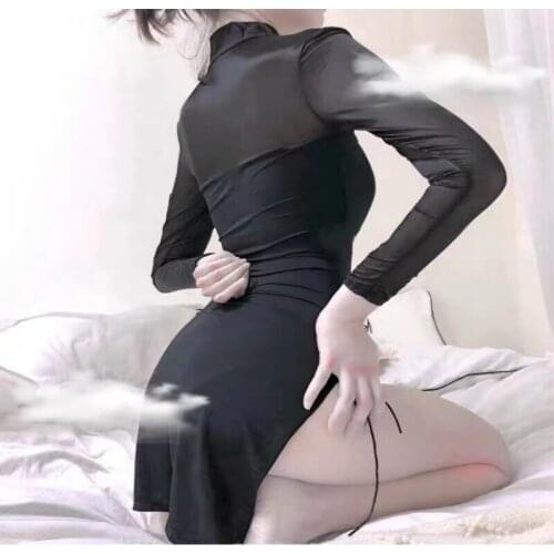 Sexy Sleep Wear Chemise Night Dress Gowns Black Sling Lingerie Porno Nighty Women Backless Deep V Dress Girl Lingerie