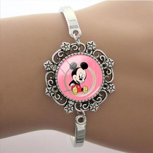 Disney 2021 New Mickey Bracelet Mickey Mouse Photo Cabochon Bracelet Dome Bracelet Lace Glass Charm Bracelet Jewelry