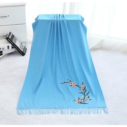 National Style New Winter Lakeblue Embroider Clubs Womens Fashion Pashmina Cashmere Tassel Shawl Scarf Warp Warm 200x65cm