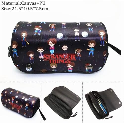 Stranger Things Cartoon Pencil Bag Boys Girls Makeup Bags Student Pencil Case Cosmetic Case Double Layer Storage Bags