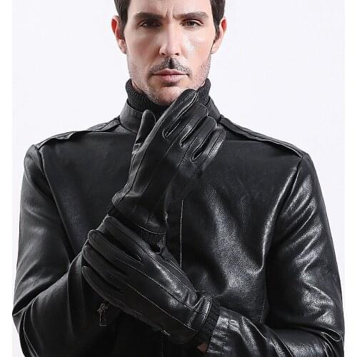 Gloves Mens Autumn and Winter Outdoor Riding Touch-screen Sheepskin Plus Velvet Warm and Windproof Driving Leather Gloves