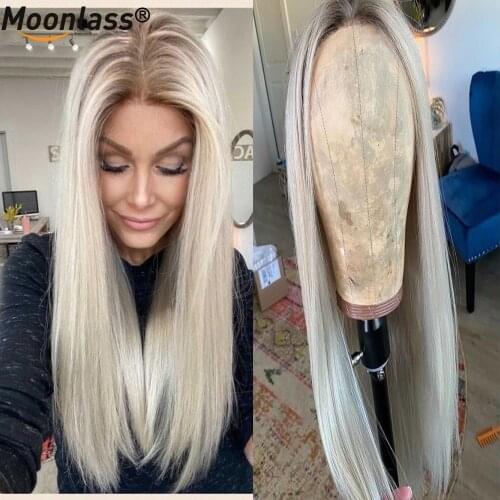 Platinum Blonde 13x4 Lace Frontal Human Hair Wigs Brazilian Ombre Straight/Wave Wig HD Transparent 613 Colored Lace Front Wigs