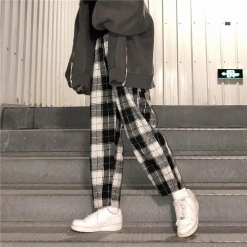 Dropshipping Harajuku Plaid Pants For Women Trousers 2021 Streetwear Woman Harem Pants Autumn Ladies Causal Pants Plus Size