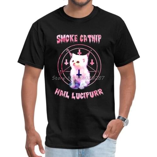 Satanism SMOKE CAT Demon Printed Tshirts Normal Short Sleeve O Neck Man Top T-shirt Men Cotton Tops Tees Streetwear
