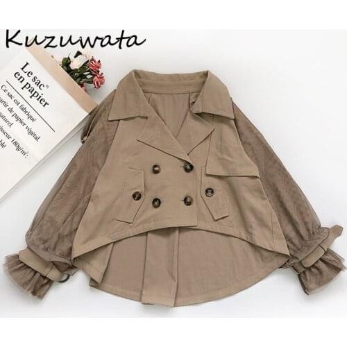Chic Collar Turn-down Panelled Patchwork Jacket 2021 Autumn New Japan Style Trench Coat Double Breasted Ropa Mujer