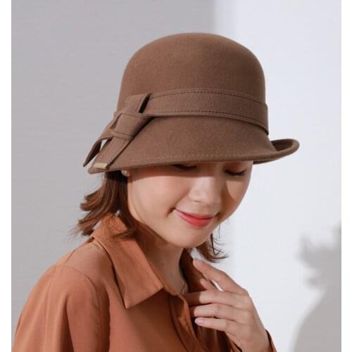New Winter Fedora Hats For Women Wide Brim Wool Felt Hat Elegant Black Church Cap Ladies Bucket Bowler Hat Vintage Hats Chapeus