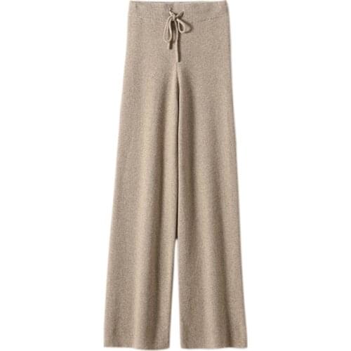 SHUCHAN Korean Style Knit Woman Pants 30% Cashmere 70% Wool Full Length HIGH Waist Casual Straight High Fashion Clothes