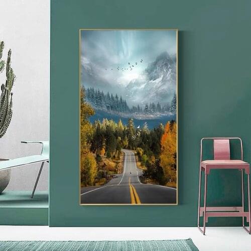 Nordic Forest Nature Mountain Highway Travel Landscape Canvas Posters and Prints Wall Art Pictures Luxury Living Room Home Decor