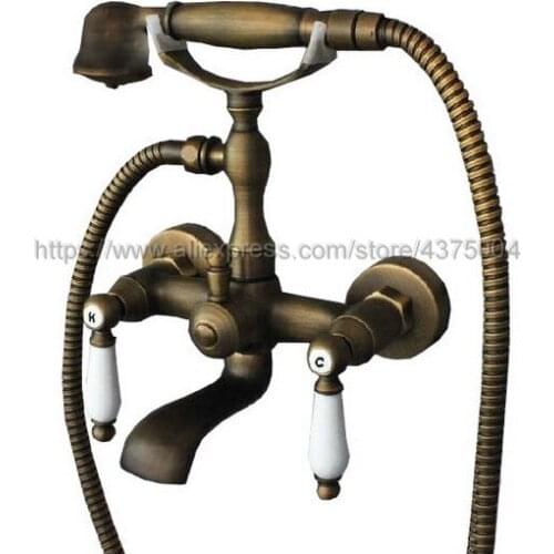 Bathtub Faucets Antique Brass Wall Mounted Bathroom Bath Shower Faucets Bathtub Faucet With Hand Shower Ntf025