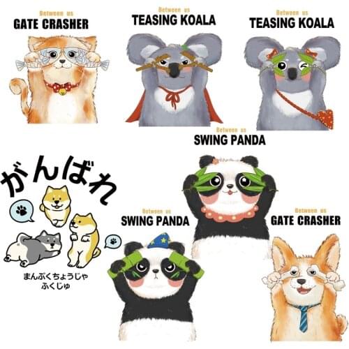 Cute cartoon animal world panda koala pet dog cat heat transfer sticker for iron on children clothes washable patch
