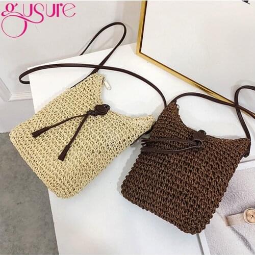 Gusure Fashion Woven Shoulder Bags Straw Summer Women Weave Crossbody Beach Travel Handbag Female Messenger Bags Bolsa