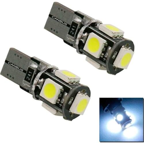 2x Canbus LED White Car Light Bulbs T10 W5W 5 SMD 5050 Super Bright 194 168 2825 Wedge Lights Side Map Interior Lamps
