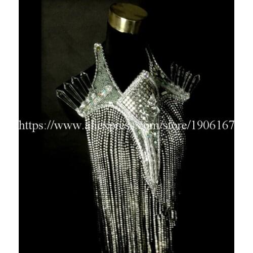 Led Luminous Tassel Choker Carnival Catwalk Shows Evening Dress Led Stage Performance Clothes Ballroom Party Costume