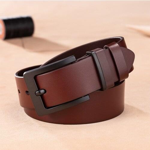 TJ-TianJun Mens Cow Leather Belt Casual Business Classic Solid Color Waistband Alloy Pin Buckle Outdoors Pants Jeams Girdle