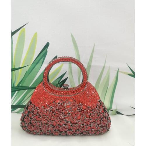 XIYUAN Women Red/Gold/Grey Color Crystal Clutch Bag Evening Purses and Handbags Bridal Minaudiere Handbag Wedding Party Handbag