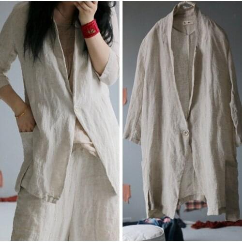 Women Loose Early Autumn Linen Single Button Jackets Ladies loose Flax Coat Outerwear Female Simple Coat 2021
