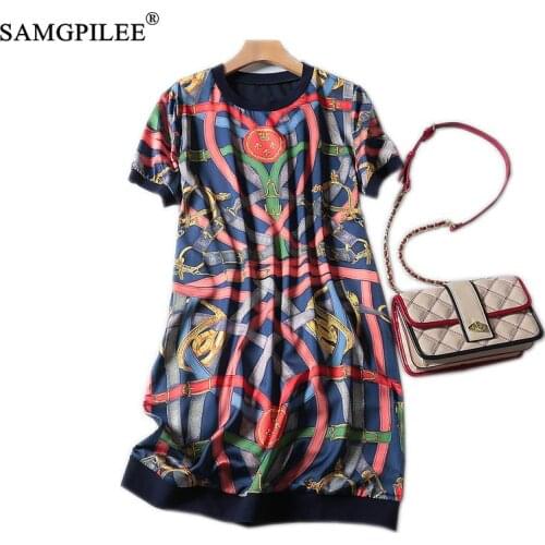 Women Dresses Summer 2021 Casual Dress A-line Print Elegant Dress Short Sleeve Knee-length Empire O-neck Women Summer Dresses