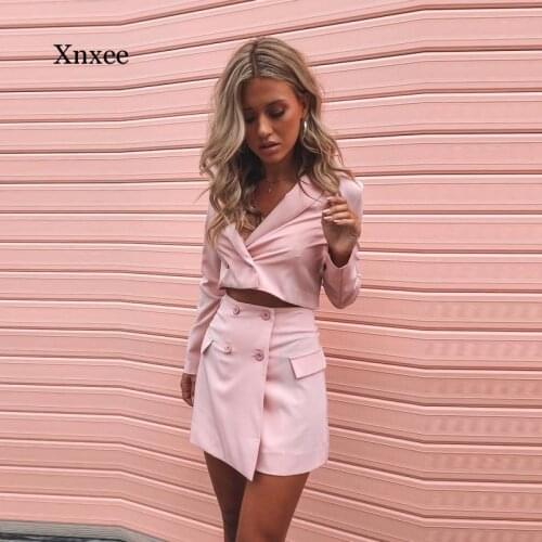 2021 Womens Spring Slim Short Skirt Suit Jacket Suit Blouse A-Line Skirt Two-Piece Elegant Female Casual Wear