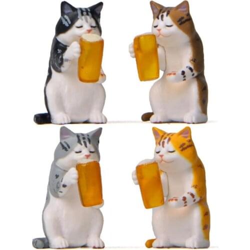 1pc Creative Mini Beer Cat Car Dashboard Decor Cartoon Puppy Micro Landscape Model Doll Figure Toys for Car Ornaments Gifts