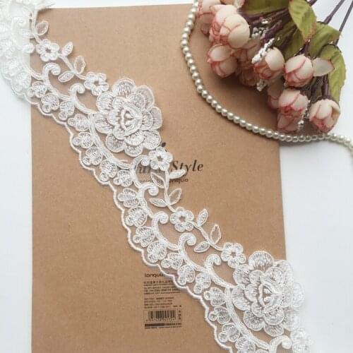 1Yds/lot 7.5cm wide Beige white rayon car bone embroidery rose lace wedding veil shawl decorative lace AC458