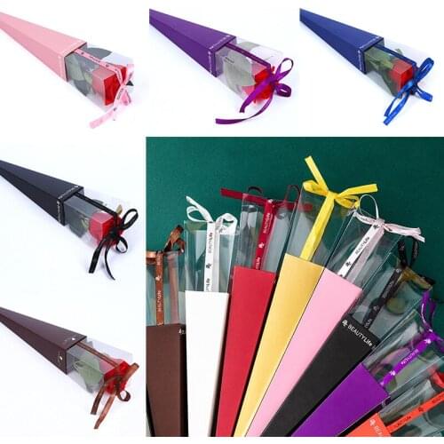 100pcs Single Rose Packing Box Lover Wedding Annivesary Flower Shop Special Packaging Paper & PVC With Ribbon