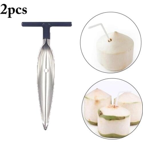 2PCS Coconut Opener Black Coconut Opener Tool Coconut Drilling Tool Stainless Steel Coconut Knife Gift Fruit Openers Tools