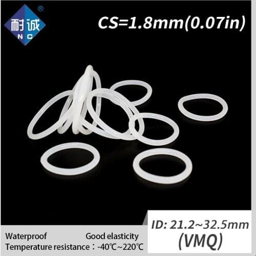 2PCS/lot Silicone rubber oring VMQ CS 1.8mm ID21.2/22.4/23.6/25/26.5/30/31.5/32.5mm O Ring Gasket Silicone O-ring waterproof