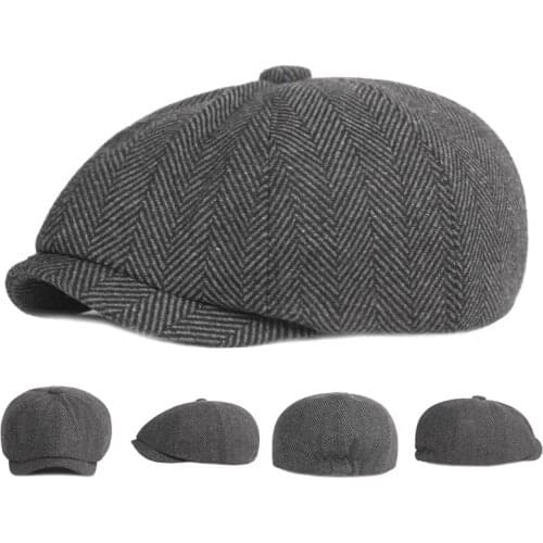 2021 New Retro Octagonal Hats Newsboy Men Black British Painters Hats Autumn Winter Newspaper Cap Berets Herringbone Flat Caps