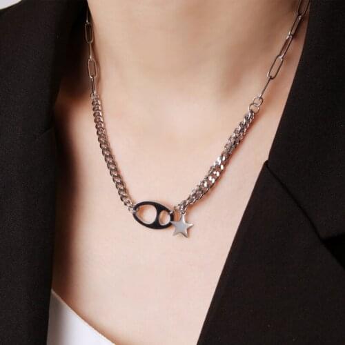 316L Stainless Steel Fashion Fine Jewelry Low-key Minimalism Geometry Star Charms Mashup Chain Choker Necklace Pendant For Women