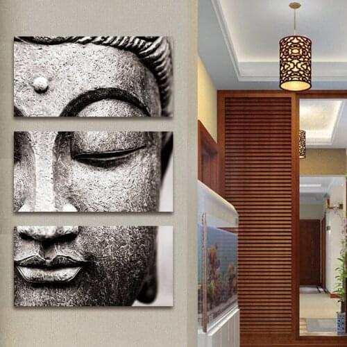 5d Rhinestone mosaic diamond Canvas painting Gray 3 Panel Modern Large Buddha faith icon Wall art Home Decor for Living Room