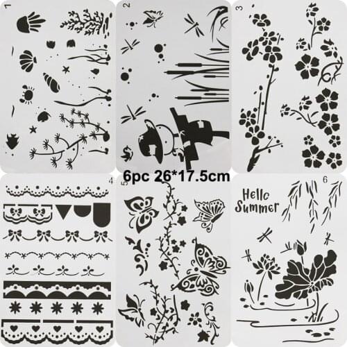 6pc Reusable Painting Template DIY Wall Painting Scrapbook Coloring Embossing Album Decorative Template Stencil Bullet Journal