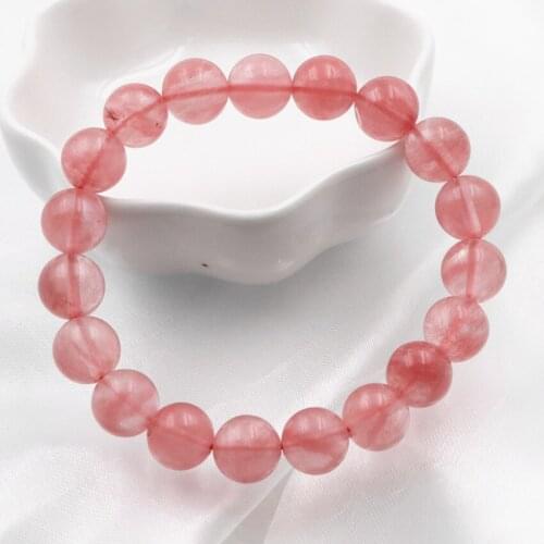 Charms Pink Watermelon Round Beads Strand Bracelet for Women Crystal Stone Beaded Bangles Bracelets Elegant Jewelry 7.5inch A615