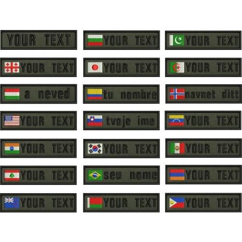 Army green background national flags 10X2.5cm Embroidery Custom Name Text Patch Stripes badge Iron On Or Velcro Backing Patches