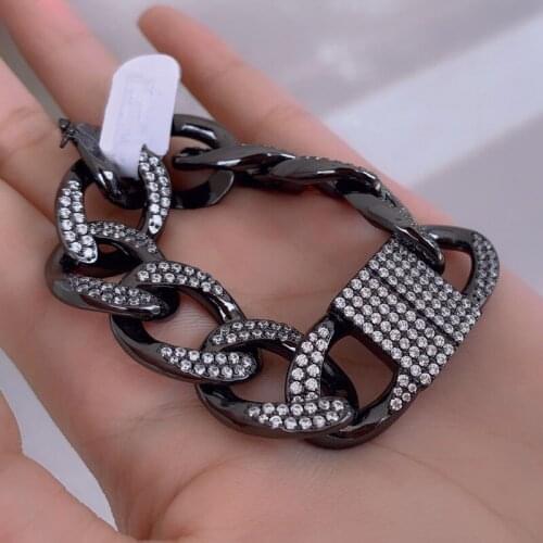 Brand 1:1Luxury Brand Bangle High Quality Black Color Big Link Chain Bracelet Micro Cubic Zirconia Stones Women Gift Jewelry
