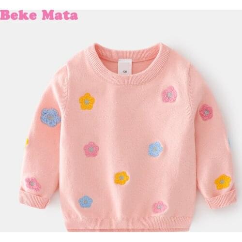 BEKE MATA Baby Sweater For Girls Autumn Flower Embroidery Toddler Girl Sweater Pullover Long Sleeve Knit Little Child Clothing