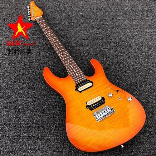 EART spot electric guitar tiger pattern maple veneer, yellow, Korean accessories, small double rocking bridge, peach core 2 spel