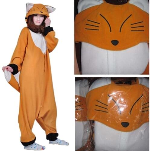 Animal Fox Flannel Pajamas Onesie Adult Women Girl Orange Cute Winter Overall Holiday Party Jumpsuit Cartoon Sleep Wear