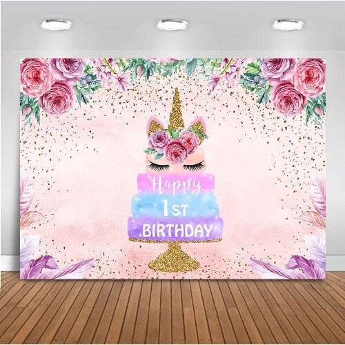 Happy Birthday 1st Backdrop for Photography Newborn Baby Party Decoration Unicorn Banner Background for Photo Booth Studio