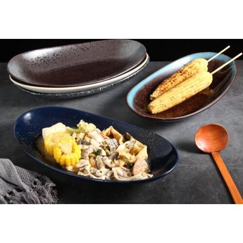 Japanese Restaurant deep dish meat dish creative ceramic oval deep dish Salad Fruit Dish dessert dish cold dish