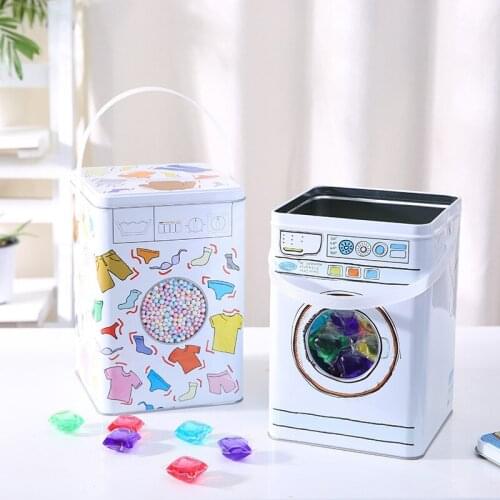Creative Washing Machine-shaped Storage Box with Handle Large Capacity Iron Storage Box for Laundry Detergent Capsules