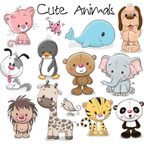 Cartoon Cute Animals Iron on Transfers For Clothing Fabric Baby Kids Applique Badge Hot Vinyl Heat Transfer Stickers Easy Press