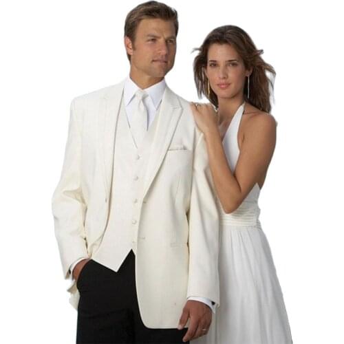 New Arrival Ivory Wedding Suits For Men Grooms Tuxedos Notched Lapel Two Buttons Mens Suits Trim Fit Formal Men Wedding Suits