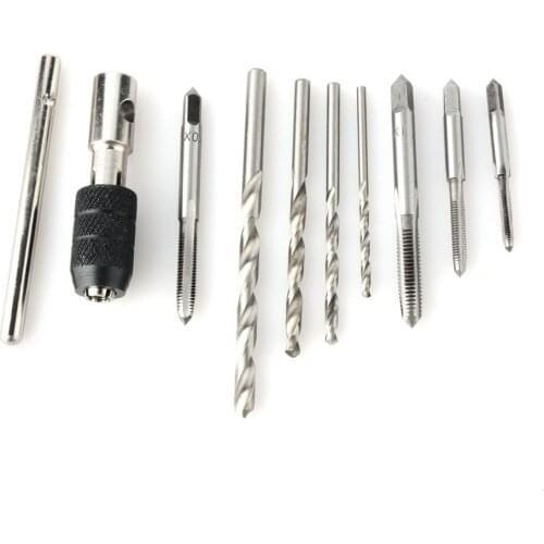 9pc HSS Hand Tap Set M2 Twist Drill Bits T-Handle Wrench hread Reamer M3-M6 Taps For Wood Soft Metal Aluminum PCB