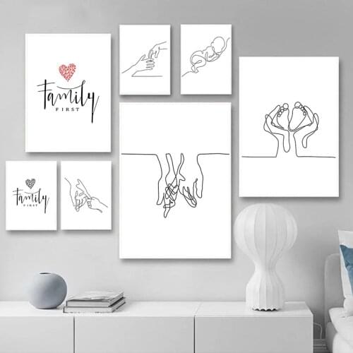 Happy Family Wall Art Poster Print Hand Line Drawing Canvas Painting Love Baby Nordic Pictures for Kid Nursery Room Decor Mural