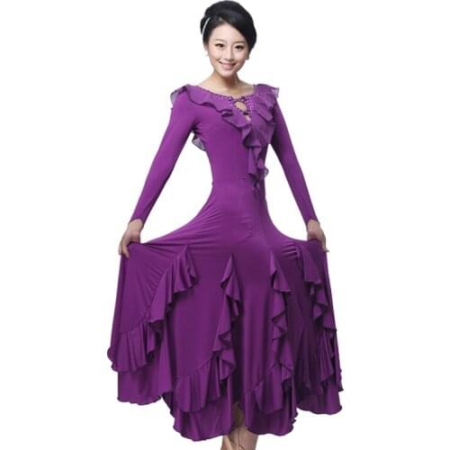 New Modern Dancing Dress Long Sleeve lace collar Ballroom dancing big swing Waltz dress