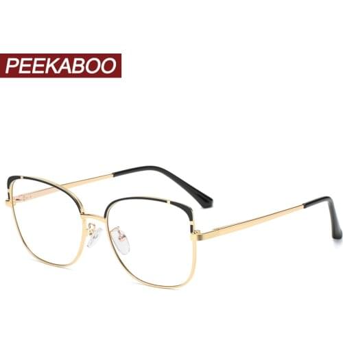Peekaboo blue light blocking glasses female big frame clear lens optical glasses frame women square metal gold pink gift items