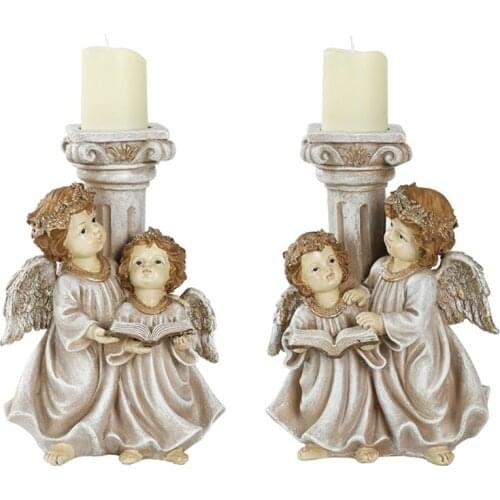 Retro Candle Holder Resin Angel Cylinder Tea Light for Christmas Wedding Vintage 667A