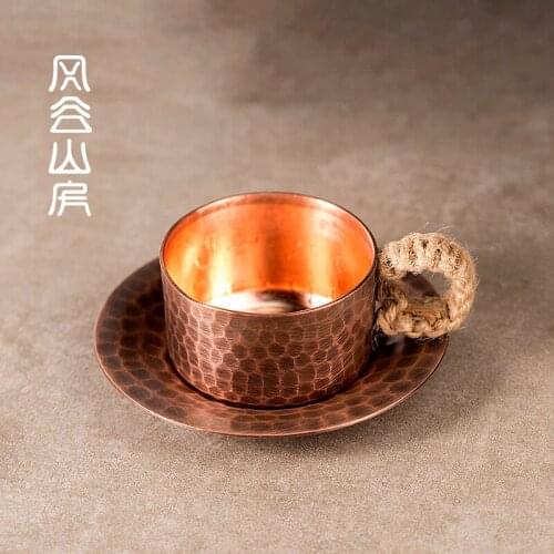 Hand hammered red copper teacup household heat-resistant thickened individual coffee tea milk cup saucer set